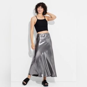 NEW Wild Fable maxi skirt small black metallic chrome skirt